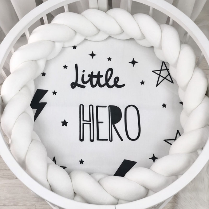 Husa saltea rotunda patut bebe copii cu elastic, Little hero (4)